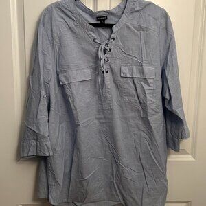 Torrid Cotton Chambray Lace Up Blouse
